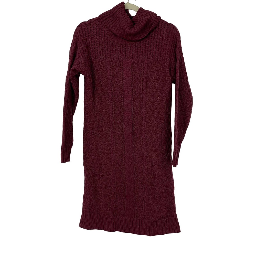 SONOMA BURGUNDY COWL NECK BRAIDED DESIGN LONG SLEEVE DRESS SMALL